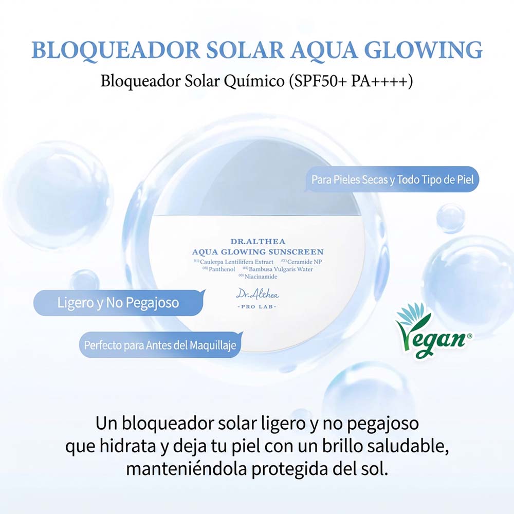SPF AQUA GLOWING SUNSCREEN DE DR. ALTHEA (PROTECTOR SOLAR PARA HIDRATACI&Oacute;N Y BRILLO SALUDABLE)